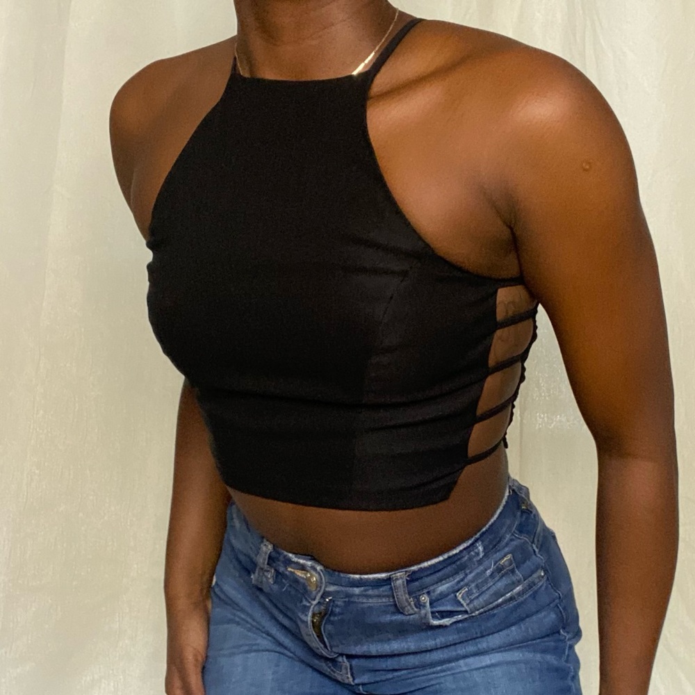 Charolette Rouse Black Halter Cut Out Top